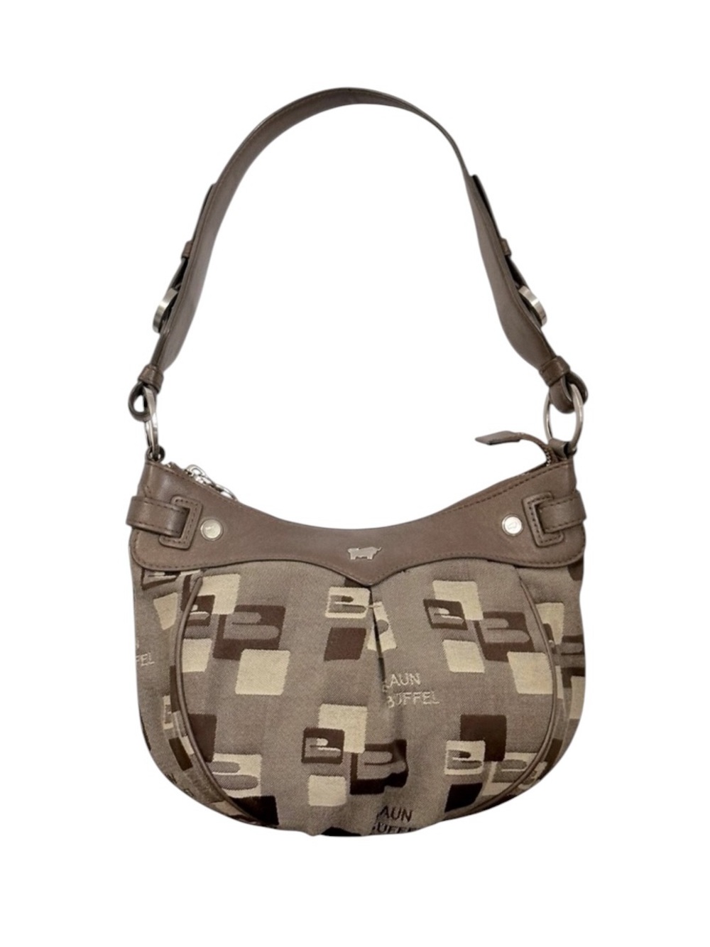 Braun Buffel Germany Monogram Vintage Shoulder Bag Taupe Buttery Leather Trim